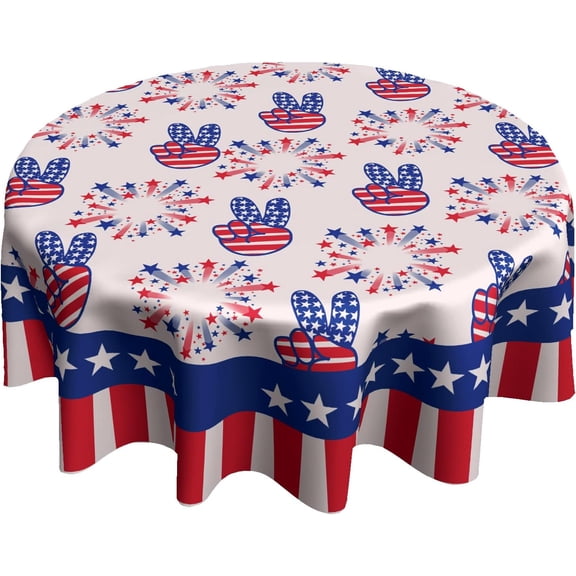 Thanksgiving Holiday Round Tablecloth Colorful Firework Patriotic Table Cloths Wrinkle Free Blue Stripe Washable Table Cover Autumn Farmhouse Tablecloth for Indoor Outdoor Dinner,60 Inch