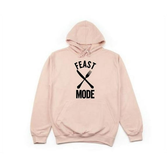 Thanksgiving Hoodie, Feast Mode, Thanksgiving Apparel, Funny Hoodie, Fashion, Unisex Hoodie, Humor, Sayings, Thankgiving Outfit, Hoodies, Peach (Black Text), XL