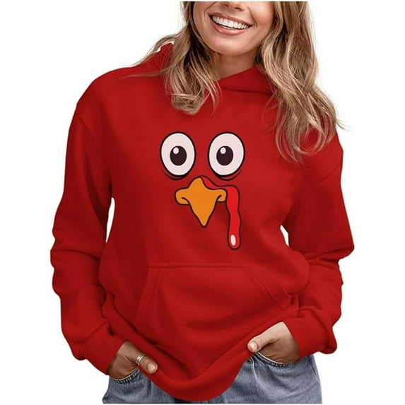 Tstars Thanksgiving Hoodie Funny Turkey Face Gobble Sweatshirt for Women Large Red