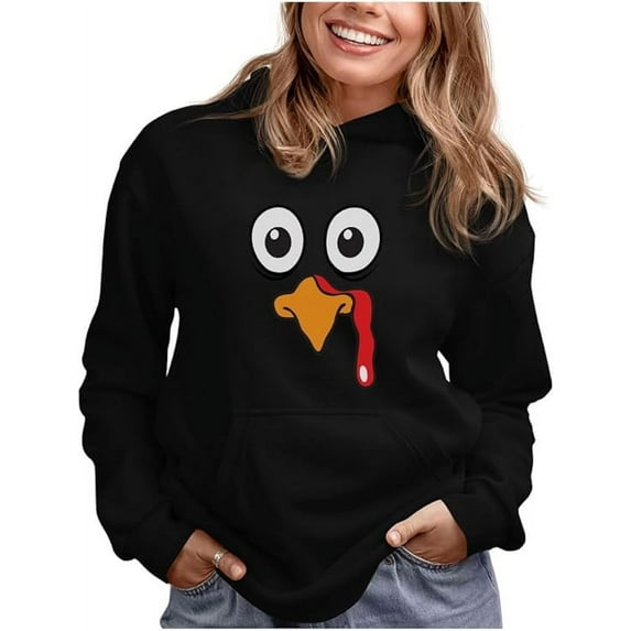 Tstars Thanksgiving Hoodie Funny Turkey Face Gobble Sweatshirt for Women Small Black