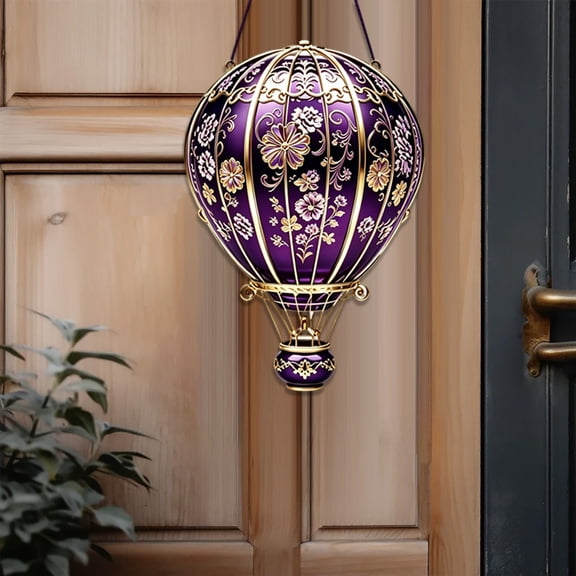 Thanksgiving Hot Air Balloon Solar Pendant, Flickering Flame Hanging Lantern, Acrylic Autumn Porch Display Accent