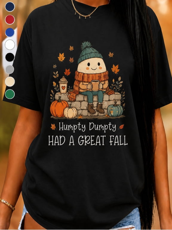 Thanksgiving Humpty Dumpty Pumpkin Fall Holiday Vintage Grunge Y2K Graphic Short Sleeves Crewneck Cotton Unisex Men's Women's Tee Shirt