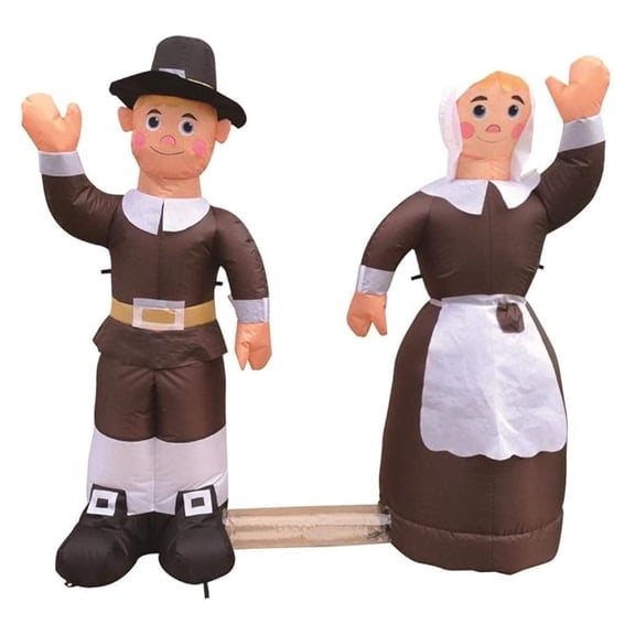 Thanksgiving Inflatable Pilgrim Couple - 4ft Man & 3.5ft Woman - Airblown Yard Decoration with Fan & Lights - Holiday Outdoor Decor