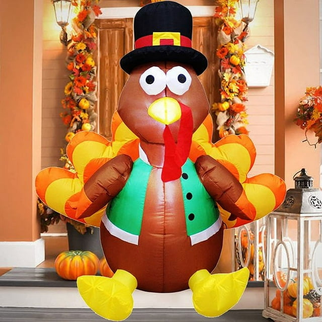 Thanksgiving Inflatable Turkey - Blow up Lighted Turkey with Pilgrim ...