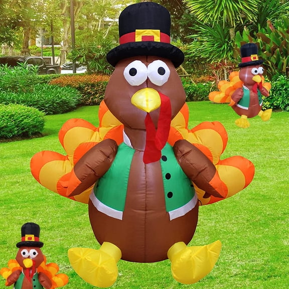 Thanksgiving Inflatable Turkey, Happiwiz 4ft Height Outdoor Thanksgiving Decoration, Happy Thanksgiving Blow Up Turkey with LED Stakes for Fall Family Blow up Outdoor Lawn Yard Holiday Decorations