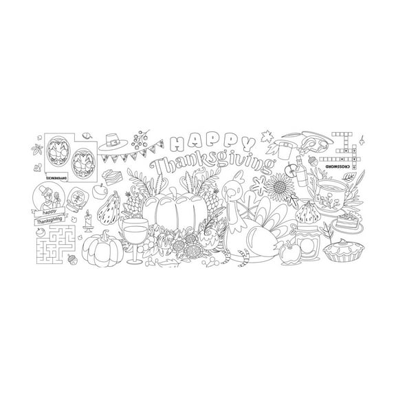 Thanksgiving Jumbo Graffiti Tablecloth Turkey Pumpkin Waterproof Decor Background Wallpaper 72x31 Inches