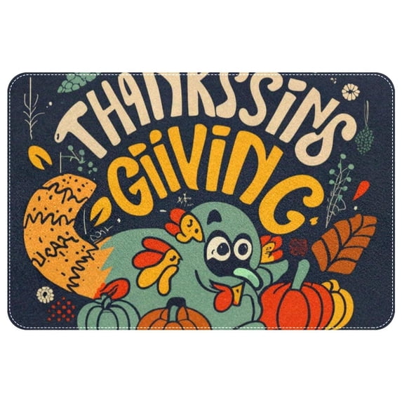 Thanksgiving Kitchen Rugs Indoor Rug Door Mats - Polyester, Non-Slip, Machine Washable