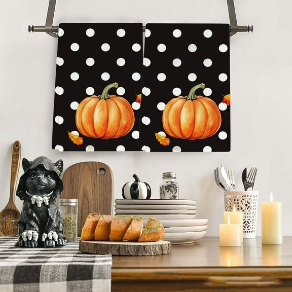 Thanksgiving Kitchen Towels Set of 1 - Holiday Themed Absorbent Dish Cloth for Drying Hands & Dishes, Fall Decor Kitchen Towel with Turkey/Pumpkin Designs