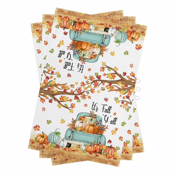 Thanksgiving Kitchen Towels Set of 3, Water Absorbent Dish Towel, Farmhouse Fall Truck Maple Leaf Pumpkin Decorative Hand Towels - Quick Drying Cloth for Cooking Baking, 18x28 Inch