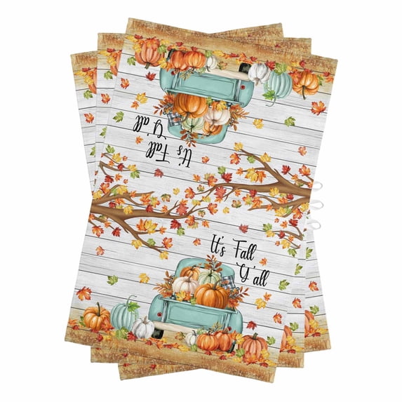 Thanksgiving Kitchen Towels Set of 3, Water Absorbent Dish Towel, Maple Leaf Farm Pumpkin White Wood Grain Decorative Hand Towels - Quick Drying Cloth for Cooking Baking, 18x28 Inch