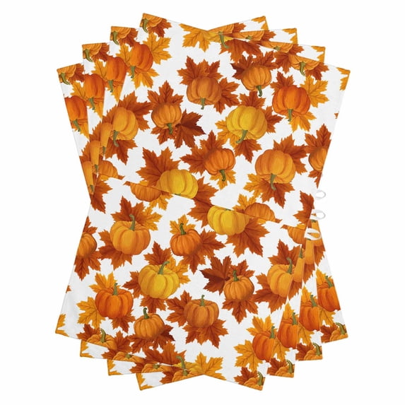 Thanksgiving Kitchen Towels Set of 4, Water Absorbent Dish Towel, Fall Orange Pumpkin Maple Leaves Farmhouse Decorative Hand Towels - Quick Drying Cloth for Cooking Baking, 18x28 Inch