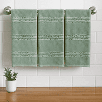 Serafina Home Kitchen Towels- Set of 3 Sage 100% Cotton White Horizontal Wavy Stripe Design- 16 x 26 Multipurpose Towels for Everyday Use