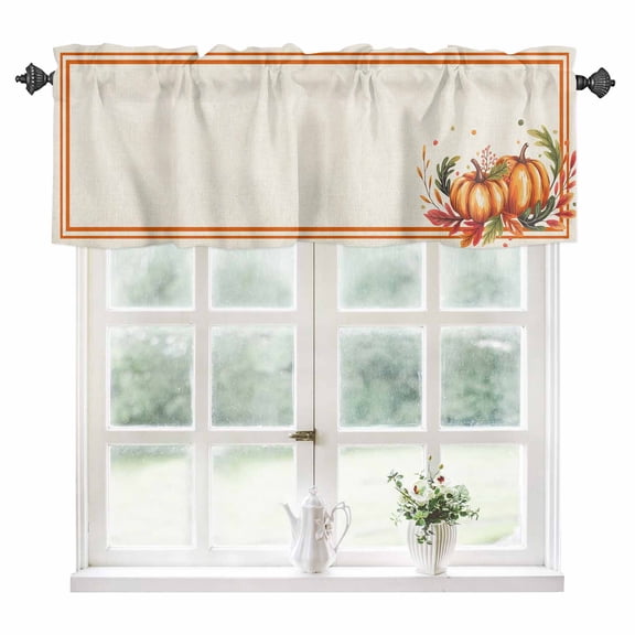 Thanksgiving Kitchen Valances for Windows 60x18 Inch Kitchen Curtains Valances Rod Pocket Orange Watercolor Pumpkin Fallen Leaves Bathroom Window Valances for Window Treatment Decor