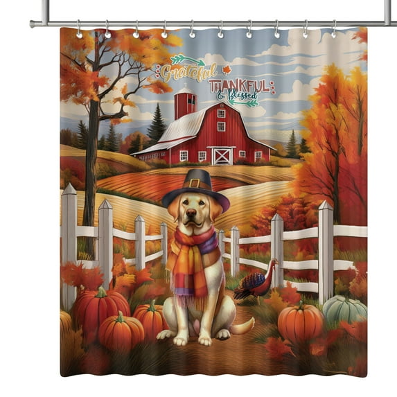 Thanksgiving Labrador Retriever Pilgrim Grateful, Thankful, Blessed Fall Welcome Shower Curtain Lab Dog Lover Gifts Waterproof Bathroom Bathtub Curtain - 00021