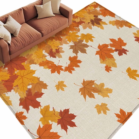 Thanksgiving Large Area Rugs for Bedroom Living Room, Soft Non Slip Carpet Bedside Rug, Retro Orange Fall Maple Leaves Autumn Rectangular Floor Cover Kitchen Accent Rug 6'x9' for Dining Room/Office