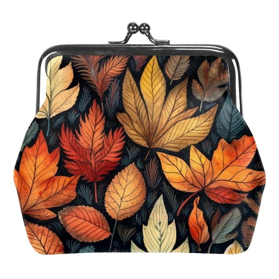 Thanksgiving Leaves Premium Microfiber Coin Purse with Zinc Alloy Clasp | Stylish Card Wallet for Men and Women | Compact Size 4.3x4.7 in/11x12 cm | Black Color Option - Durable and Sleek Design