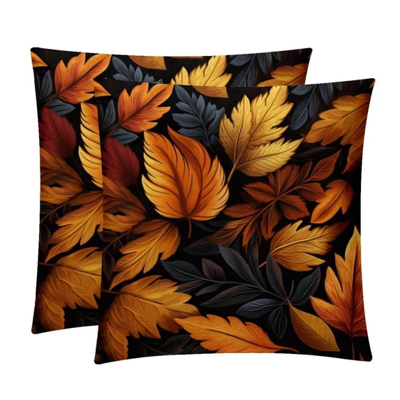 Thanksgiving Leaves Set of 2 Velvet Throw Pillow Covers with Unique Patterns in 16x16, 18x18, and 20x20 Inches for Various Occasions - Throw Pillow Inserts Included