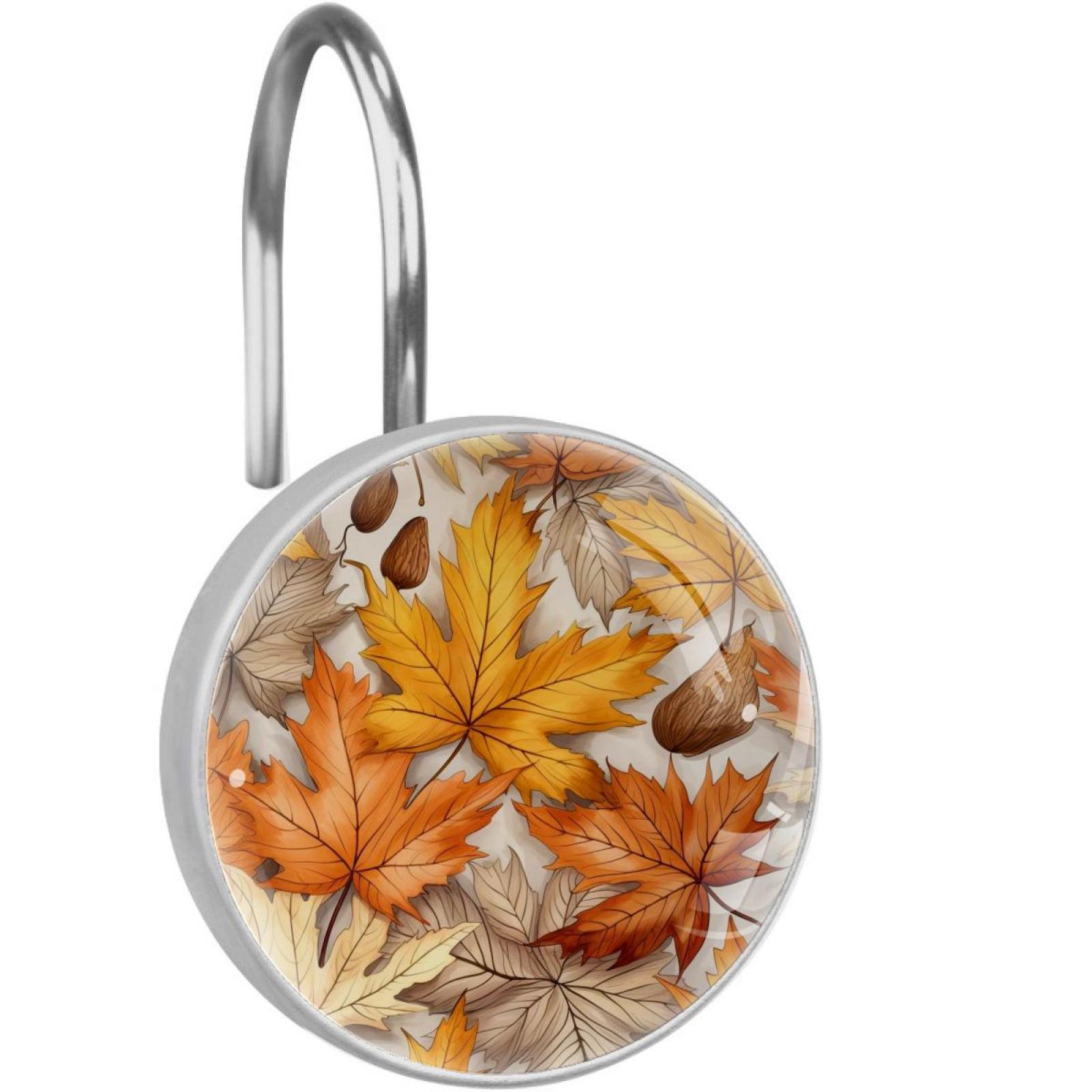 Thanksgiving Leaves Shower Curtain Hooks （Set of 12） for Home Hotel Shower Rods Bathroom Crystal Glass Print Stainless Steel Round Curtain Hooks