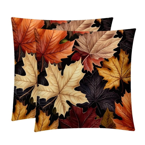 Thanksgiving Leaves Stylish Velvet Throw Pillow Covers Set of 2 with Unique Patterns for Bed Pillow - 16x16, 18x18, 20x20 Inches for Various Occasions