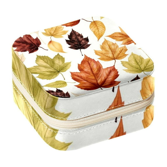 Thanksgiving Leaves Travel Portable Square Jewelry Box Organizer Earring Necklace Bracelet Holder Decorative Display Case Stand Storage Box