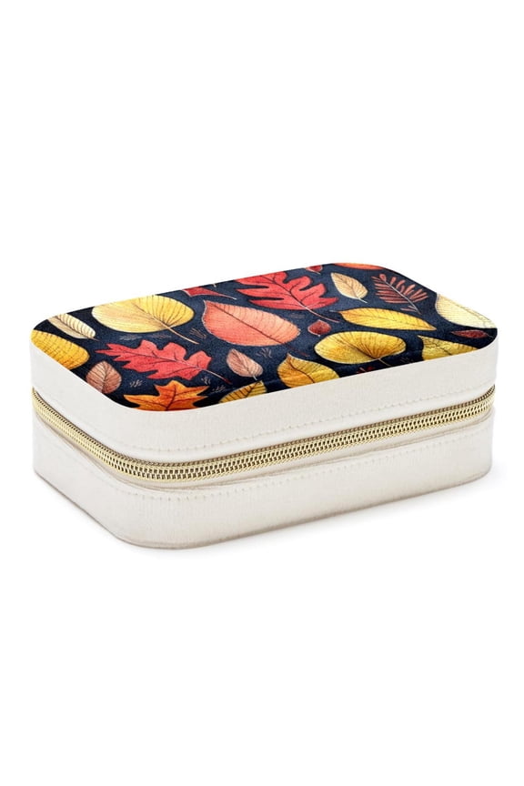 Thanksgiving Leaves Velvet Portable Storage Box with Removable Compartment: Display Case, Jewelry Box, and Jewelry Stand - Gift