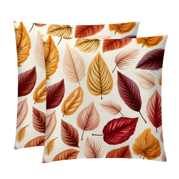 Thanksgiving Leaves Velvet Throw Covers Pillow Inserts - Set of 2 Decorative Pillows with Unique Patterns for Home Decor, Couch, Bed - 16x16, 18x18, 20x20 Inches