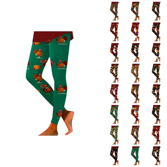 Thanksgiving Leggings for Women Elastic High Waist Festive Print Breathable Tight Pants Workout Yoga Pants