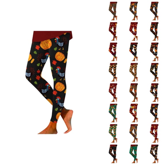 Thanksgiving Leggings for Women Elastic High Waist Festive Print Breathable Tight Pants Workout Yoga Pants