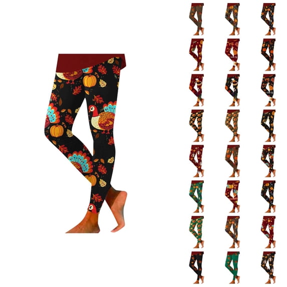 Thanksgiving Leggings for Women Elastic High Waist Festive Print Breathable Tight Pants Workout Yoga Pants