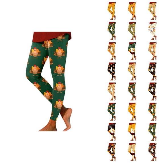 Thanksgiving Leggings for Women Elastic High Waist Tummy Control Festive Print Tights Pants Workout Yoga Pants