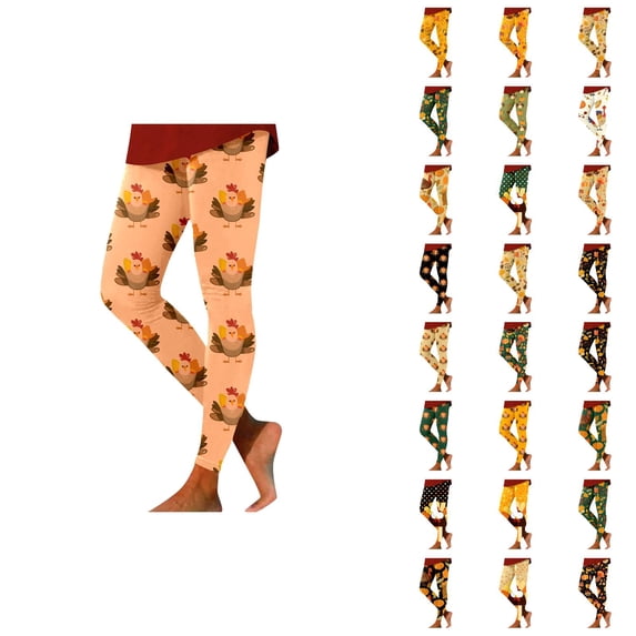 Thanksgiving Leggings for Women Elastic High Waist Tummy Control Festive Print Tights Pants Workout Yoga Pants