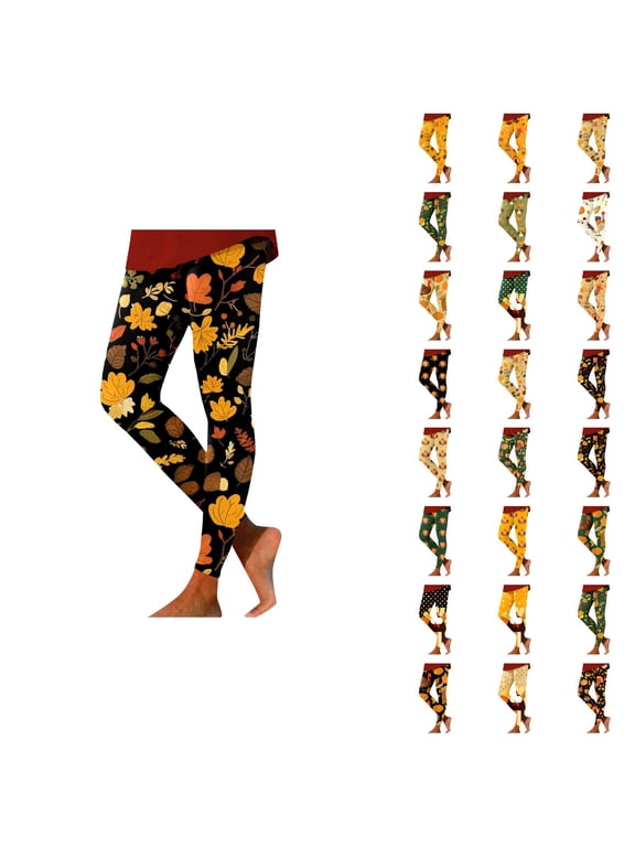 Thanksgiving Leggings for Women Elastic High Waist Tummy Control Festive Print Tights Pants Workout Yoga Pants