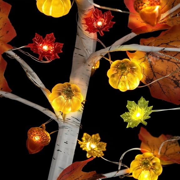 Thanksgiving Lights 10FT 30 LED Fall Lights Thanksgiving Decorations 3D Pumpkin Maple Leaf Acorn Battery Operated String Lights Halloween Autumn Party Supplies Fall Thanksgiving Friendsgiving Decor
