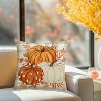 Thanksgiving Linen Pillow Cover Fall Home Decor Sofa Cushion Case Holiday Decorations Gift - Hidden Zipper Machine Washable(A)
