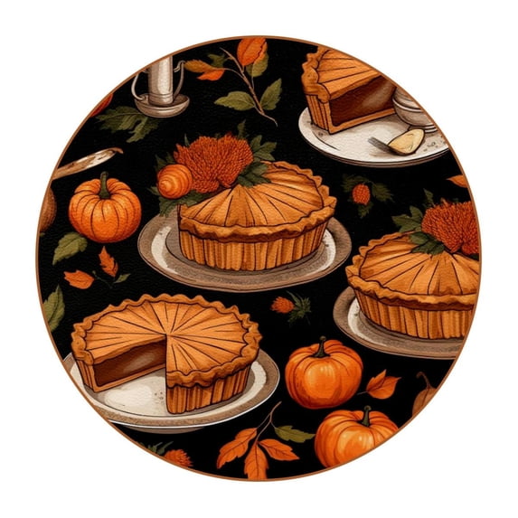 Thanksgiving Luxury Microfiber Leather Round Coasters Set of 6 - 11x11 cm/4.3x4.3 in Drink Coasters for Home, Office, and Bar Use