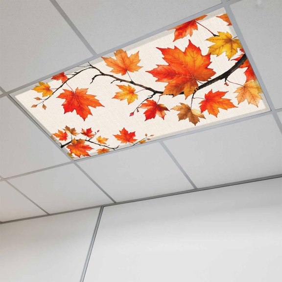 Thanksgiving Magnetic Fluorescent Light Covers for Ceiling Lights 2x4 Ft,Fall Farmhouse Orange Maple Leaves Branches Office Kitchen Drop Ceiling Light Covers Lighting Filters Shade Panel 1 Pack