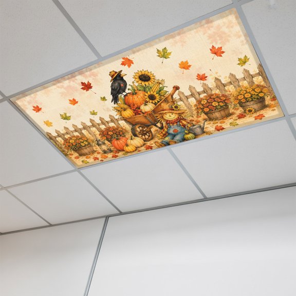 Thanksgiving Magnetic Fluorescent Light Covers for Ceiling Lights 2x4 Ft,Fall Harvest Punpkin Maple Leaf Farmhouse Office Kitchen Drop Ceiling Light Covers Lighting Filters Shade Panel 1 Pack