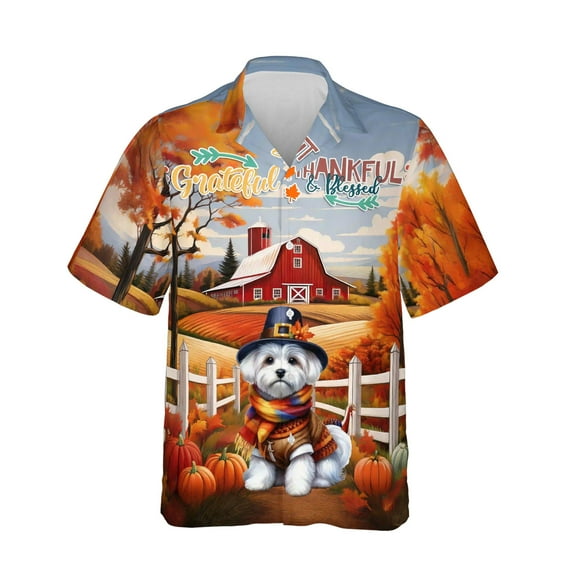 Thanksgiving Maltese Pilgrim Grateful, Thankful, Blessed Fall Welcome Hawaiian Shirt Breathable Summer Unisex Merch Maltese Dog Lover Gifts Idea - 00021