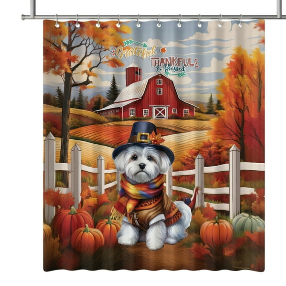 Thanksgiving Maltese Pilgrim Grateful, Thankful, Blessed Fall Welcome Shower Curtain Maltese Dog Lover Gifts Idea Waterproof Bathroom Bathtub Curtain - 00021