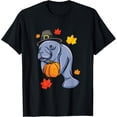 thumbnail image 1 of Thanksgiving Manatee Pilgrim Fall Pumpkin Dugong T-Shirt, 1 of 4