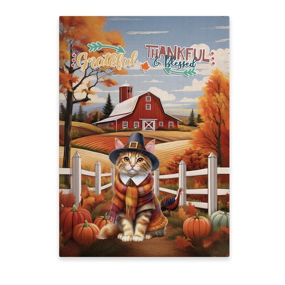 Thanksgiving Manx Pilgrim Grateful, Thankful, Blessed Fall Welcome Vertical Matte Canvas Poster Cat Lover Kitten Owner Gifts Wall Art Home Decor - 00021