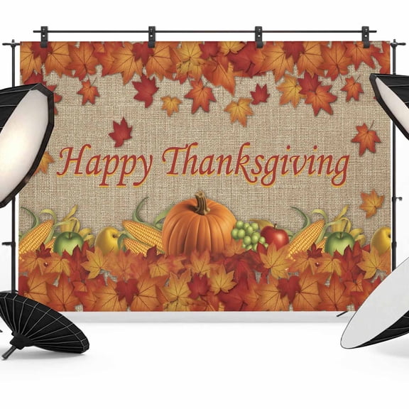 Thanksgiving Maple Backdrop for Photography,Fabric Photo Background Backdrop,Fall Pumpkin Leaves Farmhouse Retro Brown Photo Booth Background for Portrait Photoshoot Video Wedding Studio Banner 7x5ft