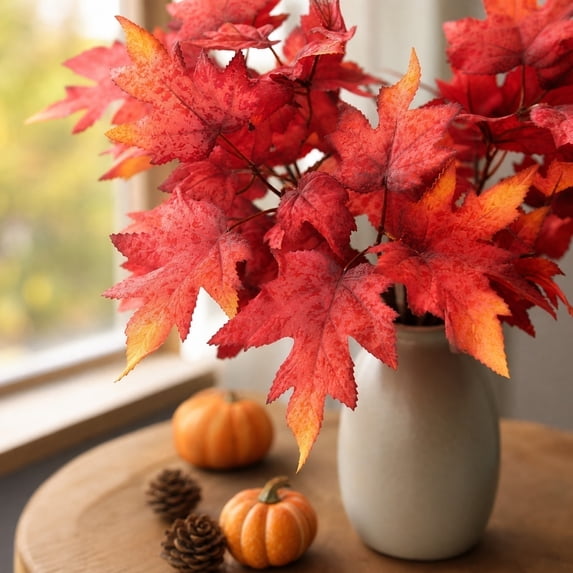 Thanksgiving Maple Foliage Small Bundle, Centerpiece Table Decorations, Kitchen Table Centerpiece, Dining Table Centerpiece Decor, 13X16 Inch Vibrant Gradient Artificial Leaves