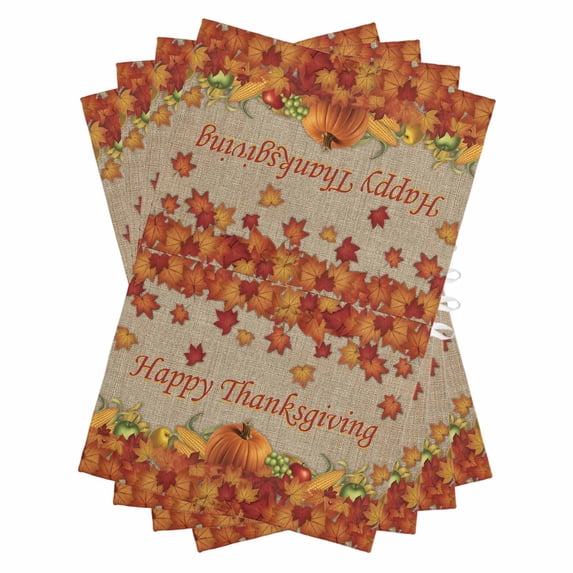 Thanksgiving Maple Kitchen Towels Set of 4, Water Absorbent Dish Towel, Fall Pumpkin Leaves Farmhouse Retro Brown Decorative Hand Towels - Quick Drying Cloth for Cooking Baking, 18x28 Inch