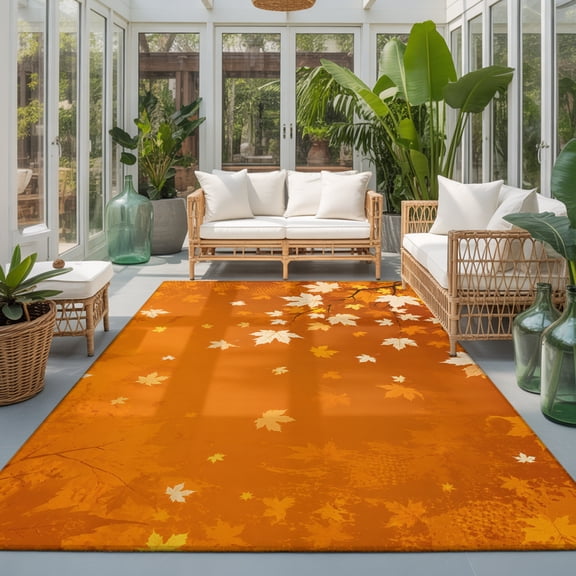 Thanksgiving Maple Leaf 9'x12' Area Rugs for Living Room Sectional Sofa, Fall Country Rustic Orange Leaf Tree Washable Sturdy Non Slip Soft Sturdy Rectangle Home Area Rug