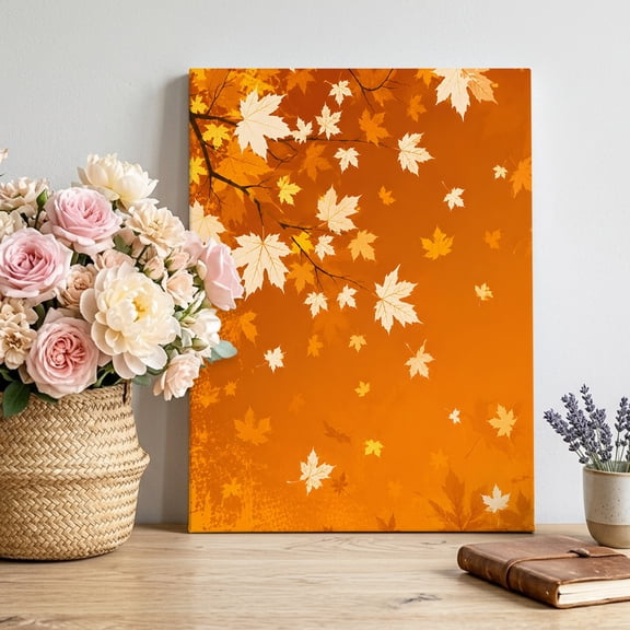 Thanksgiving Maple Leaf Canvas Wall Art for Living Room, Fall Country Rustic Orange Leaf Tree Poster Print Painting for Bedroom Office Home Decoration Wall Pictures Prepare To Hang 22"x28"