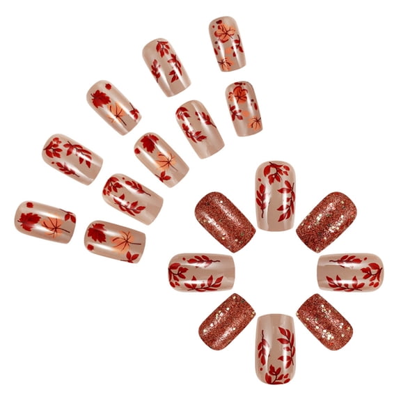 Thanksgiving Maple Leaf Designs Full Cover Press On Nail Set for Women 24pcs