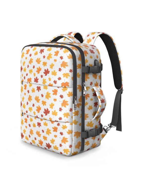 Thanksgiving Maple Leaf Pattern Travel Laptop Backpack, Airline Approved Personal Bag with Multi Compartments & USB Port, Anti Theft Pocket Gifts for Birthday Christmas Thanksgiving