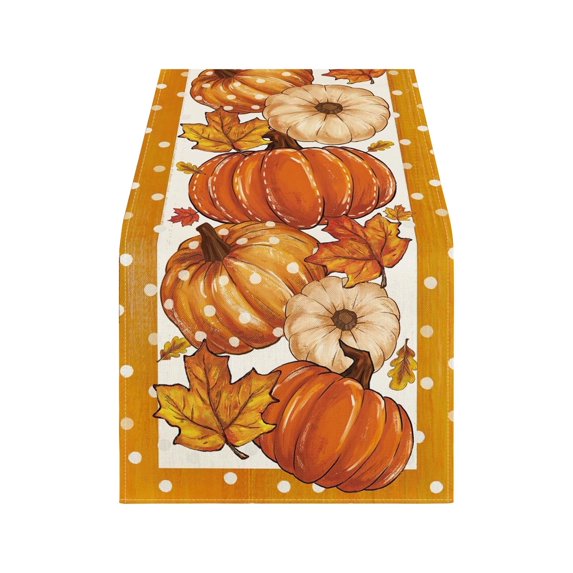 Thanksgiving Maple Leaf Pumpkin Table Runner, 13x72 in Fall Harvest Durable Table Runners for Party Table Decoration