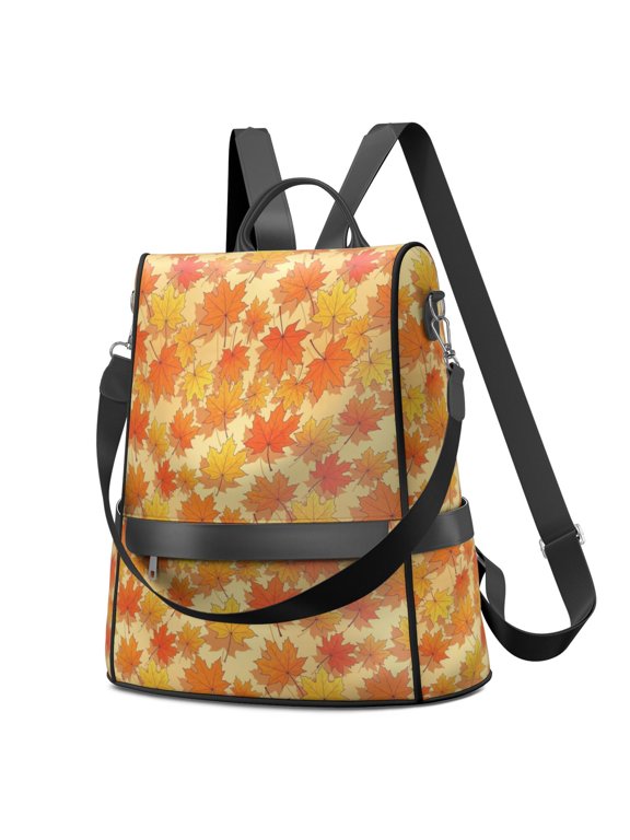 Thanksgiving Maple Leaf Shadow Pattern Fashion Backpack, Convertible Shoulder Bag with Side Bottle Pockets & Convertible Strap, Large Capacity Gifts for Birthday Christmas Thanksgiving